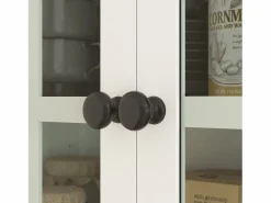 Aparador De Cocina|Aparador de cocina con 2 cajones y puertas de cristal, espacio para guardar vajilla, 68 x 39,5 x 170 cm,