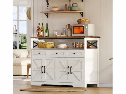 Aparador de cocina con 4 puertas - 140 x 95 x 35 cm - armarios con estantes + 3 cajones - MDF -^Merax Best