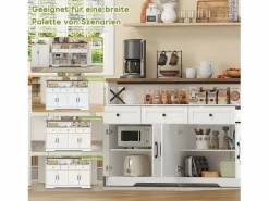 Aparador de cocina con 4 puertas - 140 x 95 x 35 cm - armarios con estantes + 3 cajones - MDF -^Merax Best
