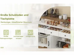 Aparador de cocina con 4 puertas - 140 x 95 x 35 cm - armarios con estantes + 3 cajones - MDF -^Merax Best