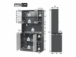 Merax Aparador De Cocina|Aparador de cocina con 4 puertas y compartimentos - 100 x 47 x 187 cm - Madera MDF - LEDs y canales para cables -