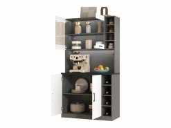 Merax Aparador De Cocina|Aparador de cocina con 4 puertas y compartimentos - 100 x 47 x 187 cm - Madera MDF - LEDs y canales para cables -