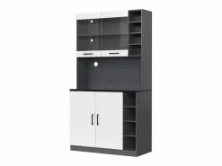 Merax Aparador De Cocina|Aparador de cocina con 4 puertas y compartimentos - 100 x 47 x 187 cm - Madera MDF - LEDs y canales para cables -