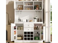 Hauss Spole Aparador de cocina con 4 puertas, 2 cajones y botellero - Madera MDF - Negro Blanco Best