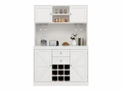 Hauss Spole Aparador de cocina con 4 puertas, 2 cajones y botellero - Madera MDF - Negro Blanco Best