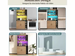 Merax Aparador de cocina con 4 puertas y compartimentos - 100 x 47 x 187 cm - Madera MDF - LED y canales para cables - Natural + gris Color natural claro Online