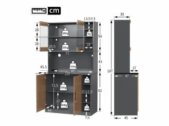 Merax Aparador de cocina con 4 puertas y compartimentos - 100 x 47 x 187 cm - Madera MDF - LED y canales para cables - Natural + gris Color natural claro Online