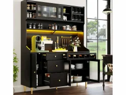 Aparador de cocina con iluminación LED, 4 puertas, 3 cajones y botellero -^Hauss Spole Online
