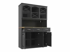 Hauss Spole Aparador de cocina con iluminación LED, 3 puertas y 3 cajones - Madera MDF negra Negro Online