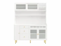 Hauss Spole Aparador de cocina con iluminación LED, 4 puertas, 3 cajones y botellero - Blanco Sale
