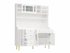 Hauss Spole Aparador de cocina con iluminación LED, 4 puertas, 3 cajones y botellero - Blanco Sale