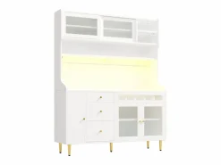Hauss Spole Aparador de cocina con iluminación LED, 4 puertas, 3 cajones y botellero - Blanco Sale