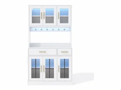 Hauss Spole Aparador de cocina con iluminación LED, toma de corriente, 6 puertas de cristal y 2 cajones - Estantes regulables - Blanco Hot