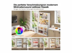 Hauss Spole Aparador de cocina con iluminación LED, toma de corriente, 6 puertas de cristal y 2 cajones - Estantes regulables - Blanco Hot
