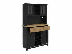 Hauss Spole Aparador De Cocina|Aparador de cocina con iluminación LED, 3 cajones y 4 puertas - estantes regulables - y madera