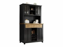 Hauss Spole Aparador De Cocina|Aparador de cocina con iluminación LED, 3 cajones y 4 puertas - estantes regulables - y madera
