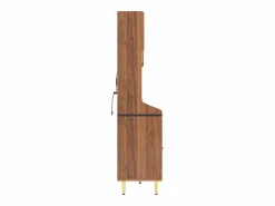 Hauss Spole Aparador De Cocina|Aparador de cocina con iluminación LED, 4 puertas, 3 cajones y botellero - Color nogal