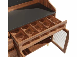 Hauss Spole Aparador De Cocina|Aparador de cocina con iluminación LED, 4 puertas, 3 cajones y botellero - Color nogal