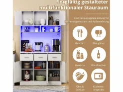 ModernLuxe Aparador De Cocina|Aparador de cocina con LED - 6 puertas, 3 cajones y 3 compartimentos abiertos -