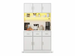 ModernLuxe Aparador De Cocina|Aparador de cocina con LED - 6 puertas, 3 cajones y 3 compartimentos abiertos -