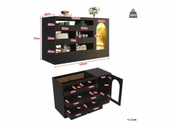Merax Aparador De Cocina|Aparador de cocina con puerta - 120 x 40 x 75 cm - con 6 cajones + LED - MDF -