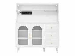 Merax Aparador de cocina con zócalos - 120 x 40 x 138,5 cm - con 3 cajones + botellero + estantes + 2 puertas - MDF - Blanco New