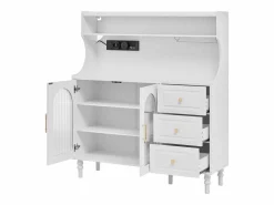 Merax Aparador de cocina con zócalos - 120 x 40 x 138,5 cm - con 3 cajones + botellero + estantes + 2 puertas - MDF - Blanco New