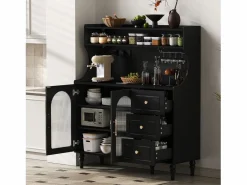 Aparador de cocina con zócalos - 120 x 40 x 138,5 cm - con 3 cajones + botellero + estantes + 2 puertas - MDF -^Merax Outlet