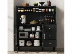 Aparador de cocina con zócalos - 120 x 40 x 138,5 cm - con 3 cajones + botellero + estantes + 2 puertas - MDF -^Merax Outlet