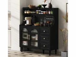 Aparador de cocina con zócalos - 120 x 40 x 138,5 cm - con 3 cajones + botellero + estantes + 2 puertas - MDF -^Merax Outlet