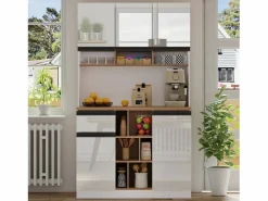 Aparador|Aparador de cocina de 105 x 45 x 185 cm, mueble de almacenaje con estantes ajustables, para salón, color