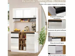 Aparador|Aparador de cocina de 105 x 45 x 185 cm, mueble de almacenaje con estantes ajustables, para salón, color