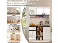Aparador|Aparador de cocina de 105 x 45 x 185 cm, mueble de almacenaje con estantes ajustables, para salón, color