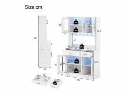 Aparador de cocina estilo rústico - 100 x 40 x 180 cm - con 6 puertas + 2 cajones + LED + toma de corriente - MDF -^Merax Outlet