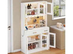 Aparador de cocina estilo rústico - 100 x 40 x 180 cm - con 6 puertas + 2 cajones + LED + toma de corriente - MDF -^Merax Outlet