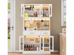 Aparador de cocina estilo rústico - 100 x 40 x 180 cm - con 6 puertas + 2 cajones + LED + toma de corriente - MDF -^Merax Outlet