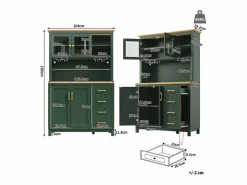Merax Aparador De Cocina|Aparador de cocina estilo rústico - 105,5 x 40 x 180 cm - con 4 puertas + LED + portavasos + cajones - MDF -