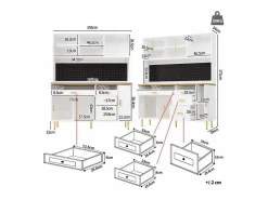 Merax Aparador de cocina moderno - 145 x 24 x 171 cm - con LED + estantes + puertas + 4 cajones - cristal + MDF - Blanco Hot