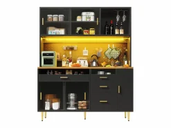 Aparador de cocina moderno - 145 x 24 x 171 cm - con LED + estantes + puertas + 4 cajones - vidrio + MDF -^Merax Outlet
