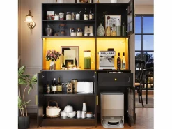 Hauss Spole Aparador de cocina 130x45x180 cm con puertas, cajón e iluminación LED, blanco Negro Best