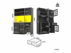 Hauss Spole Aparador de cocina 130x45x180 cm con puertas, cajón e iluminación LED, blanco Negro Best