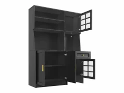 Hauss Spole Aparador de cocina 130x45x180 cm con puertas, cajón e iluminación LED, blanco Negro Best