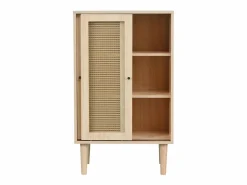 Hauss Spole Aparador de cocina 60x40x100cm, 2 puertas correderas respectivamente en cristal y ratán Color natural claro