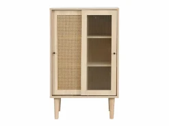 Hauss Spole Aparador de cocina 60x40x100cm, 2 puertas correderas respectivamente en cristal y ratán Color natural claro