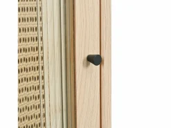Hauss Spole Aparador de cocina 60x40x100cm, 2 puertas correderas respectivamente en cristal y ratán Color natural claro