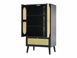 Hauss Spole Aparador de cocina 60x40x110cm, 2 puertas de ratán y 1 cajón, madera, color Negro Outlet