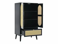 Hauss Spole Aparador de cocina 60x40x110cm, 2 puertas de ratán y 1 cajón, madera, color Negro Outlet