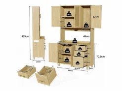 Hauss Spole Aparador De Cocina|Aparador de cocina 100x40x183cm con 5 puertas de ratán y 3 cajones, LED y puerto USB incluido, cuerpo natural