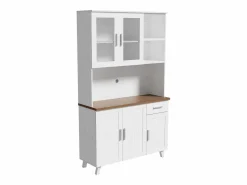 Aparador de cocina 114,5x40x190cm con 5 puertas, 1 cajón y 2 nichos, cuerpo en chapa de madera imitación madera blanca y marrón^Hauss Spole Discount
