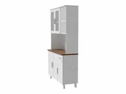 Aparador de cocina 114,5x40x190cm con 5 puertas, 1 cajón y 2 nichos, cuerpo en chapa de madera imitación madera blanca y marrón^Hauss Spole Discount